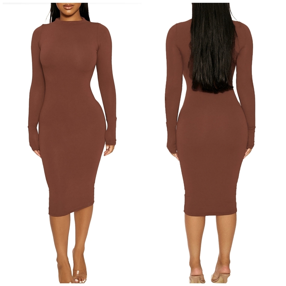 Naked Wardrobe NW Long Sleeve Dress Chocolate
